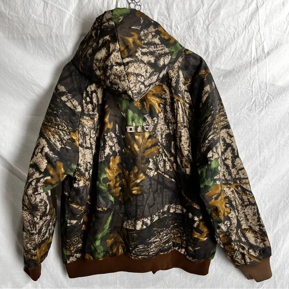 Vintage Jerzees Outdoors Jacket Men L Big Wood Camo Hooded Bomber Quilt Lined